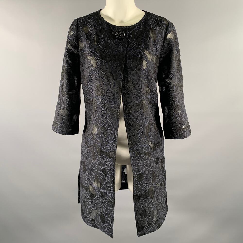ST. JOHN COUTURE Size 2 Navy Black Silk acetate Floral Jacket